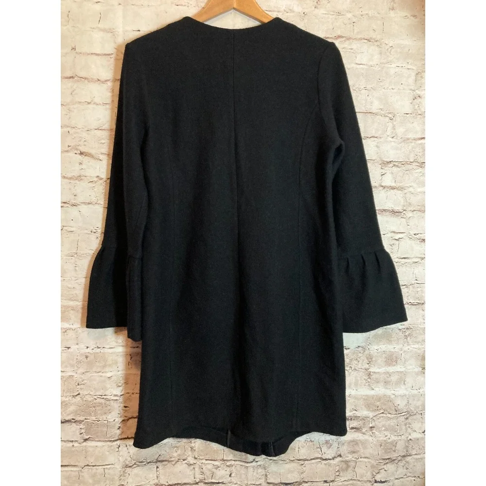 Nanette Lepore Boiled Wool Pea Coat Womens Small Black Bell Sleeve Button‎ Front